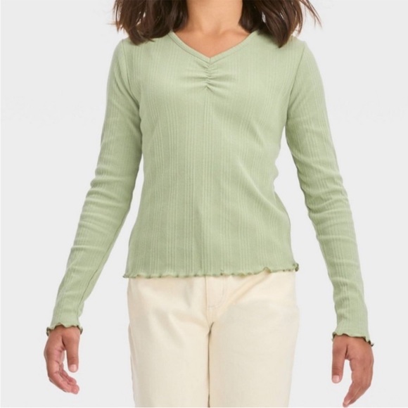 New! Art Class Girls' Long Sleeve Cinched Shirt - Olive Green Size XL (14) - Picture 1 of 9